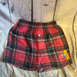 Vtg Winnie the Pooh Honeypot Plaid Pajama Shorts Disney‎ Lounge Large Girls 90s